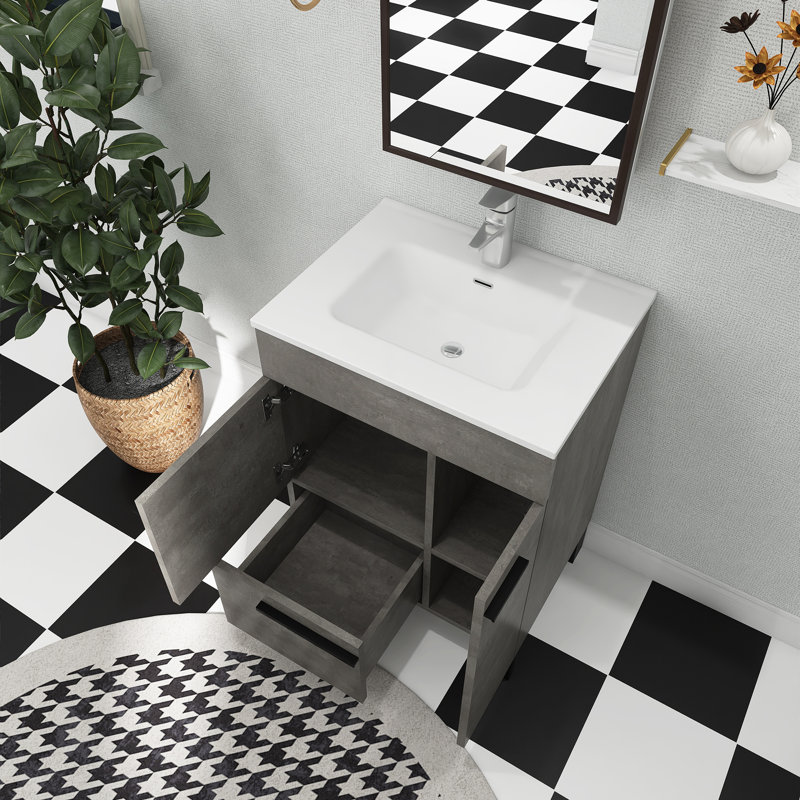 Ensemble de meuble-lavabo autoportant avec comptoir en céramique 24 po Seliah