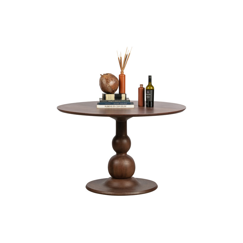 Round Solid Wood Dining Table, Brown