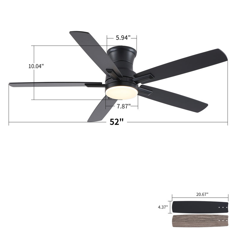 Ventilateur de plafond 52 po encastré noir mat avec éclairage et télécommande télécommandée Mordern Farmhouse, Noir mat