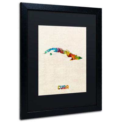 « cuba aquarelle map », impression encadrée sur toile