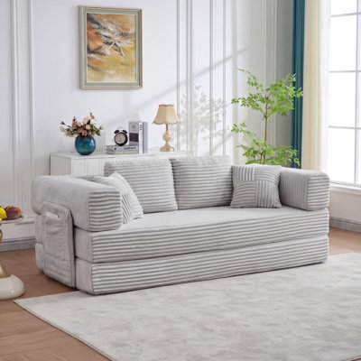 Convertible Sleeper Sofa Corduroy Sofa Bed Foldable Boneless Floor Couch Daybed with Wide Armrests - No Assembly