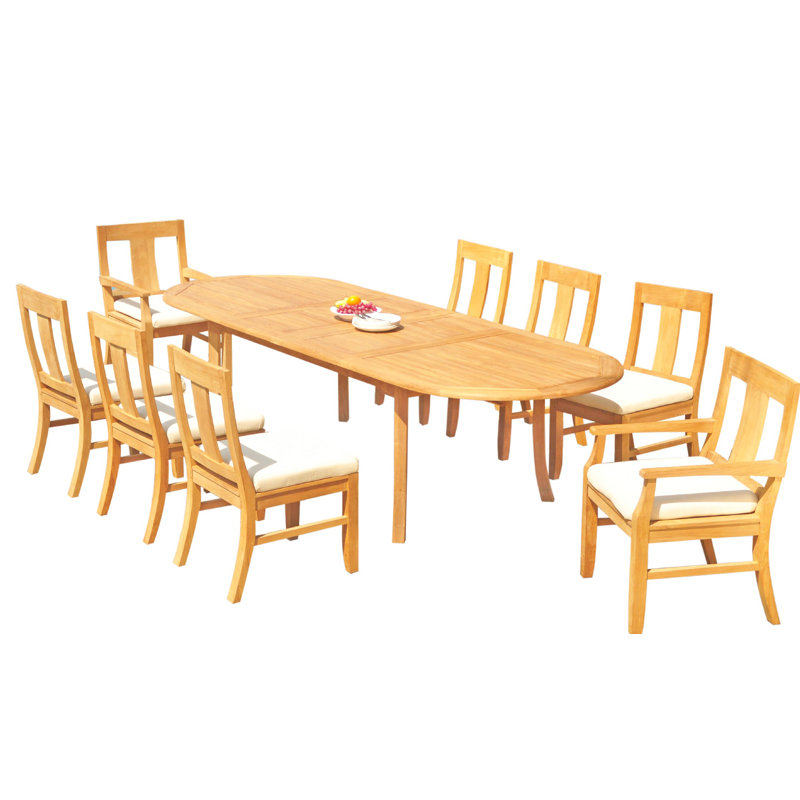 Ensemble de salle à manger ovale en teck pour 10 personnes Kevon, H 30,5 po x L 82 po x l 40 po, 10