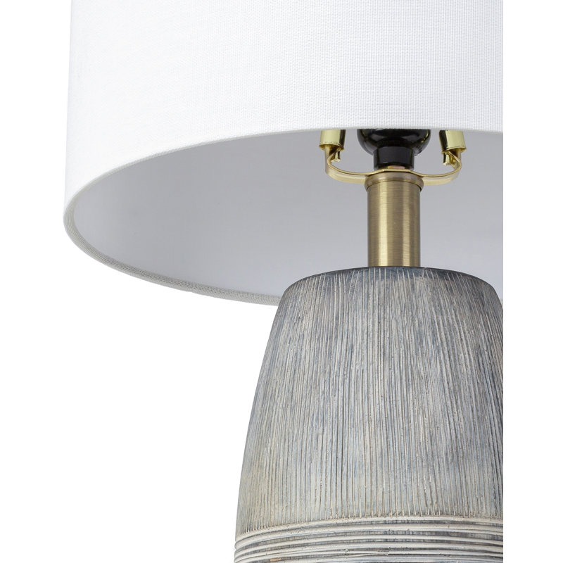 Gray Ceramic Table Lamp with White Linen Shade