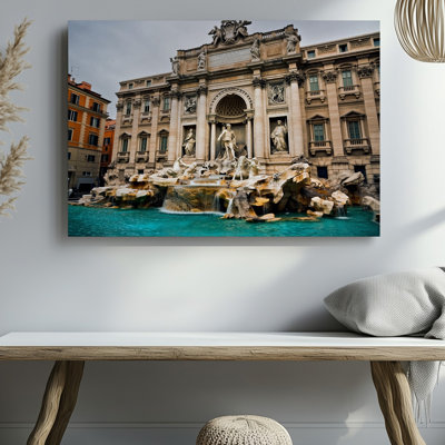 Canvas A Majestic View Of The Trevi Fountain In Rome Showcasing Wall Art Intricate Baroque Architecture The Scene Is Dominated By A Canvas Wall Art