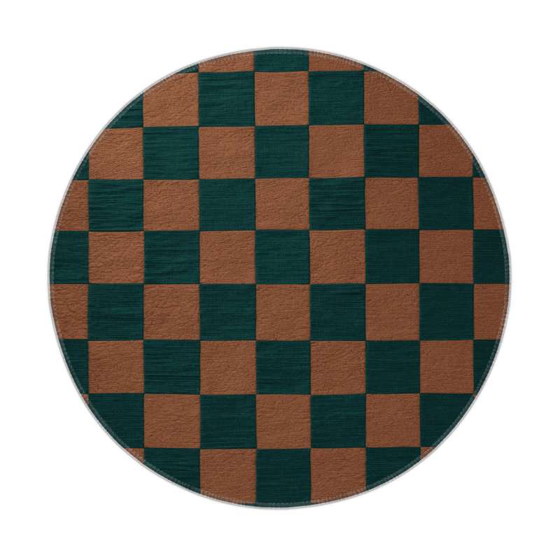 Checkered Green Indoor and Outdoor Area Rug, Round 5'
