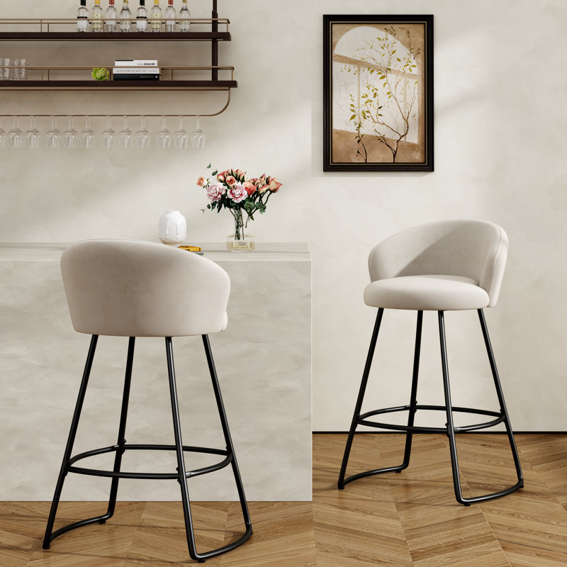 Tabouret de comptoir rembourré avec structure en métal, Tabouret de comptoir (siège d'une hauteur de 26 p, Ivoire ivoire