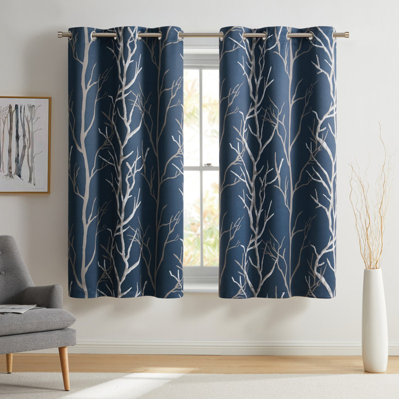 Kingdom Branch Blackout Curtain Panel, Blue, 40" W x 63" L