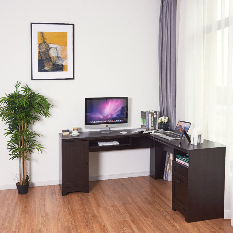 Jkobe L-Shaped Computer Desk, Black