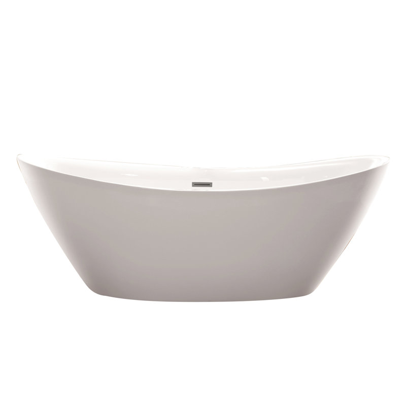 71" x 33" Freestanding Soaking Acrylic Bathtub, White/Brushed Nickel
