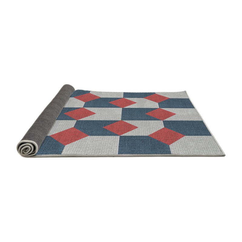 Tapis gris/rouge à motifs, Rond 5 pi