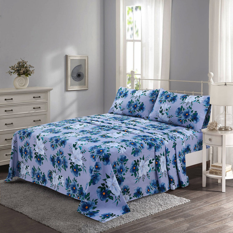 100% Cotton Percale Sheet Set, Queen, Blue