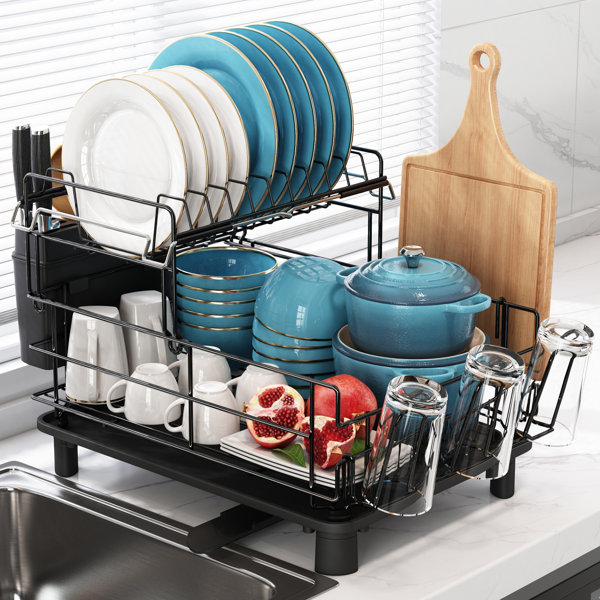 MAJALIS Adjustable Stainless Steel Two Tier Dish Rack | Wayfair