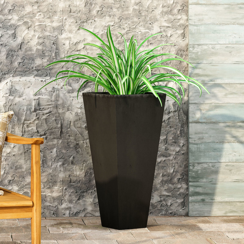 Bassin à fleurs noir en béton léger - Conception conique 13,31L x 13,31W 28,5H oxyde de magnésium sans assemblage requis