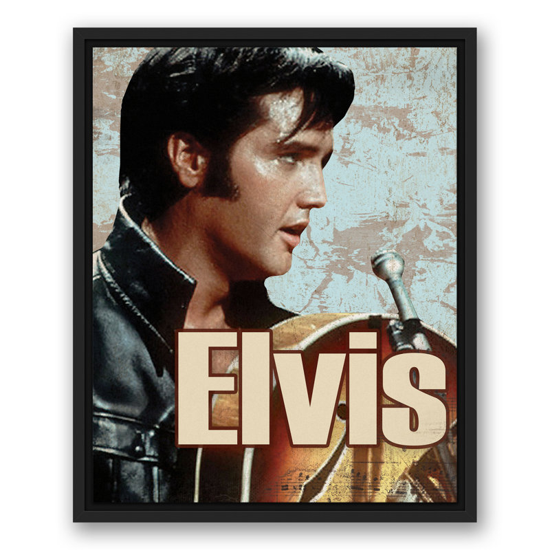 Elvis sur toile, H 21,75 po x l 17,75 po x P 1,75 po, Cadre flottant noir