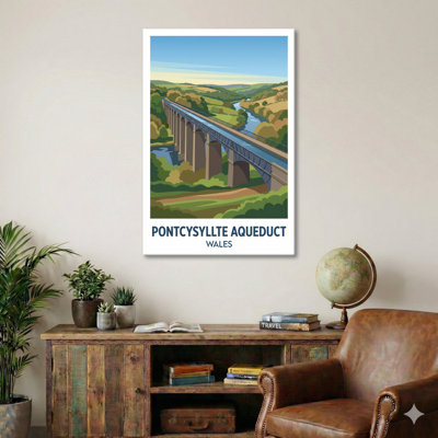 Pontcysyllte Aqueduct, Wales - Romantic Travel Poster Of Telford's Aqueduct And Llangollen Canal. Giclee Print On Wrapped Canvas. Wall Art, Home Decor - Transport & Engineering, Wales - Wrapped Canvas Print