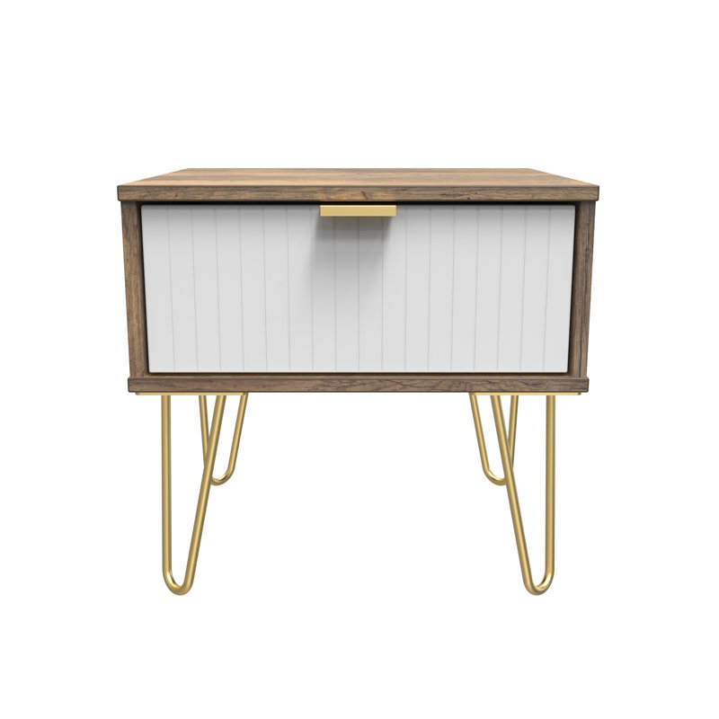 Baudelia 45cm W Manufactured Wood Bedside Table, White/Brown