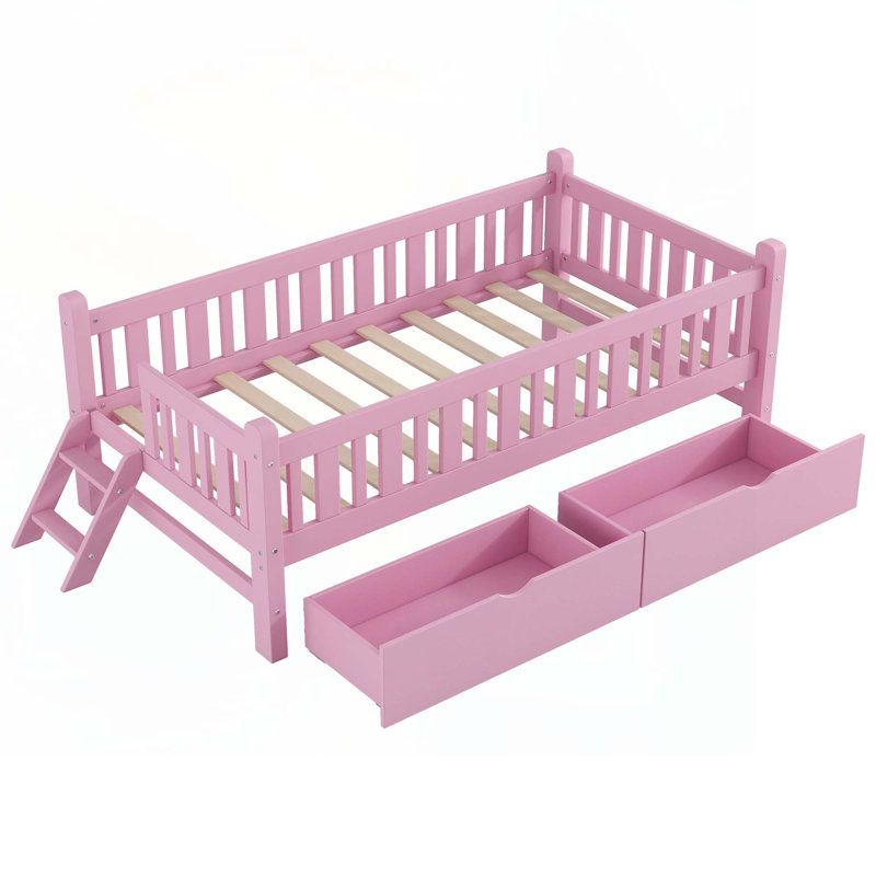 Lit en bois avec tiroirs de rangement, Rose