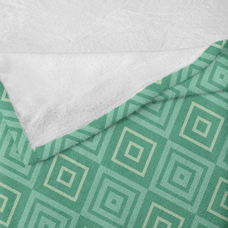 Ambesonne Mint Fleece Throw Blanket Nested Squares Pattern White Almond Green Mint, 50" W x 60" L