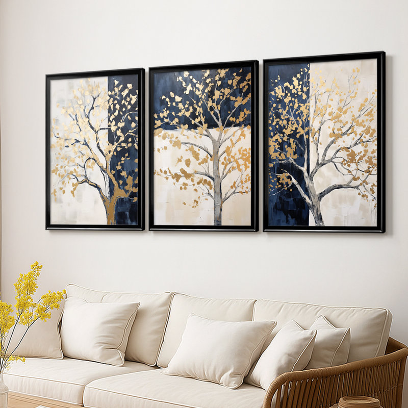 Série LANDSCAPES CCXV - Toile tendue avec châssis sur mesure - 3 pièces, Noir, H 19 po x l 27 po