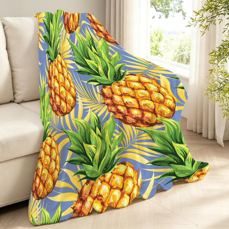 Jeté en flanelle verte ultra douce, motif ananas à imprimé recto, Jeté 40 po x 50 po