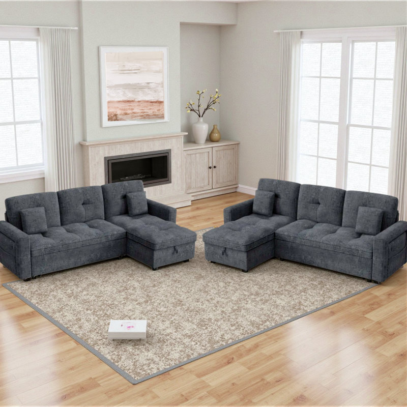 Ensemble de salon 2 pièces, canapé modulaire avec dossier réglable, Chenille gris