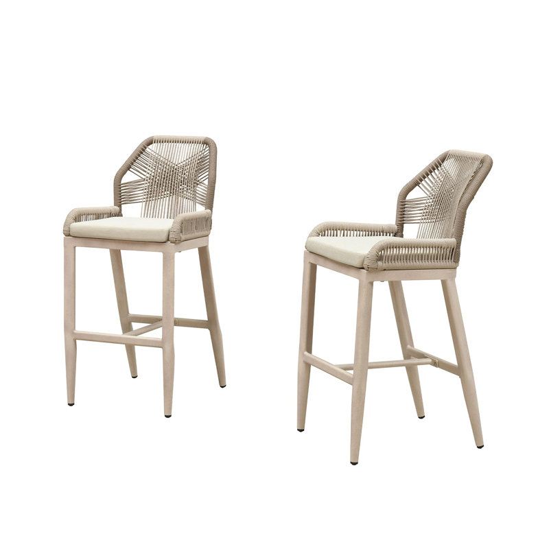 Tabourets de bar 2 pièces pour l'extérieur - sièges en rotin tissé et cadres en aluminium avec dossiers, 27.95 " 