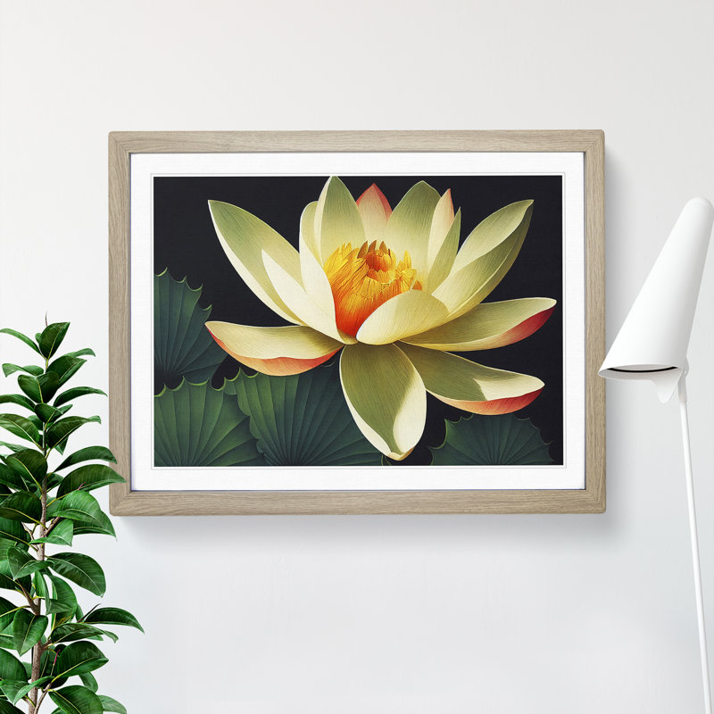 Extraordinary Lotus Flower 1 Piece Single Picture Frame Painting, 25cm H x 34cm W x 2cm D, Oak