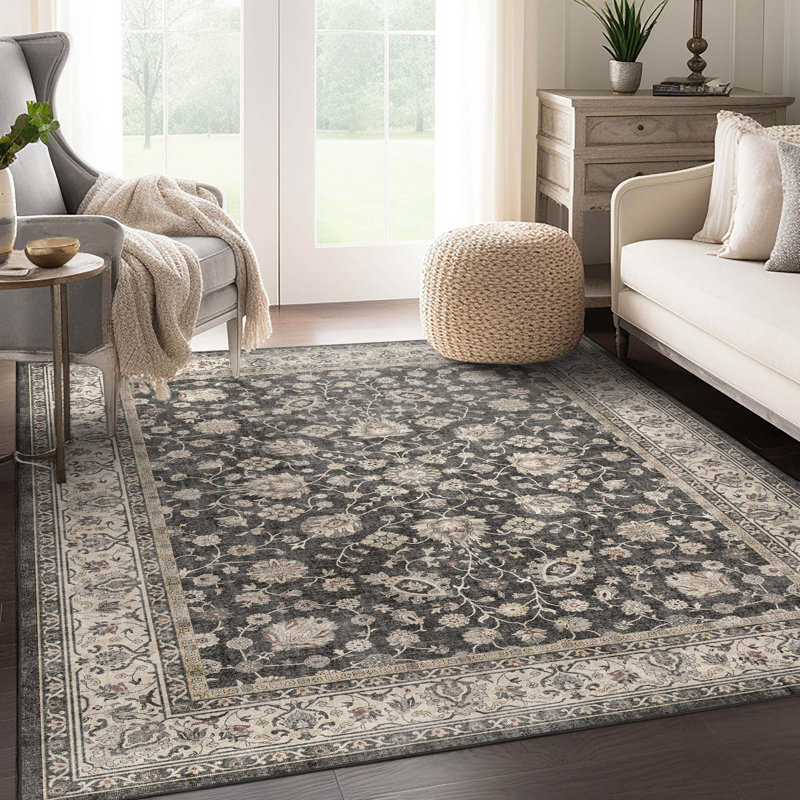 Dyrk Rome Vintage Oriental Persian Black Rug, Rectangle 6' x 9'