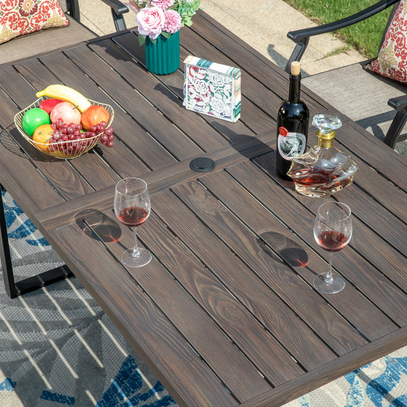 Basima 6 - Person Patio Dining Set Umbrella Hole Included Rectangular Table