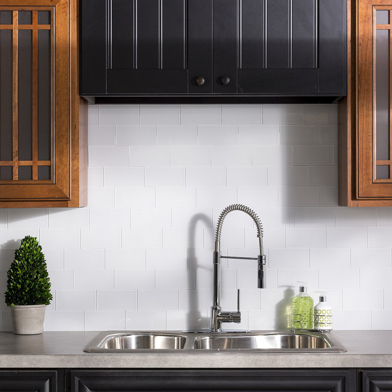 Aspect Peel and Stick 3in x 6 in Glass Tile 15 sq ft Backsplash Kit, Gray