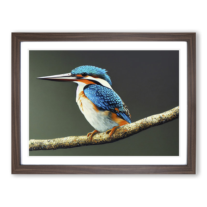 Captivating Kingfisher Bird - Framed Print, Walnut, 46cm H x 64cm W x 2cm D