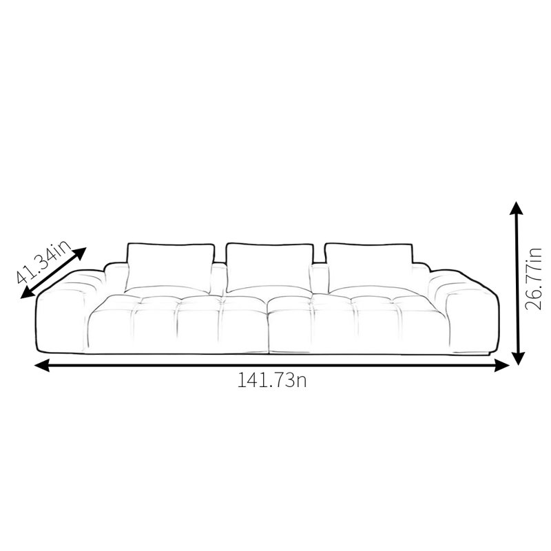 Simple Black Square Sofa, 26.77" H x 141.73" W x 41.34" D, 4