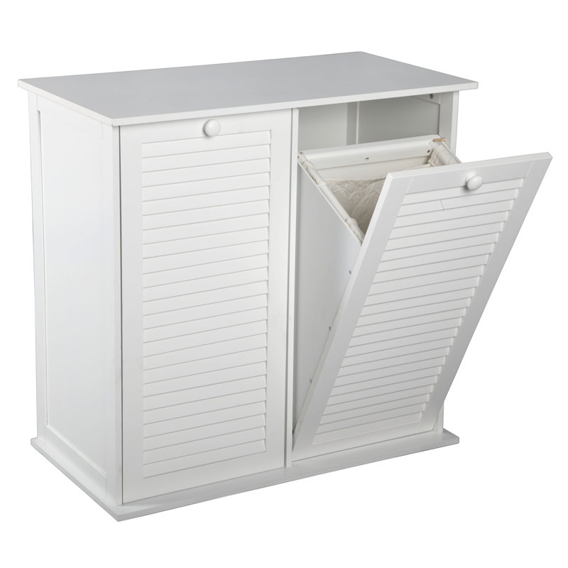 White MDF Dual Compartment Tilt-Out Laundry Hamper with Removable Cotton Bags