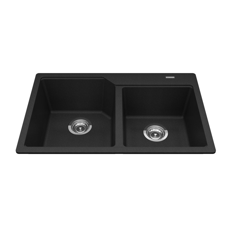 Kindred 19.69'' W Double Bowl Granite Drop-In Kitchen Sink, Onyx