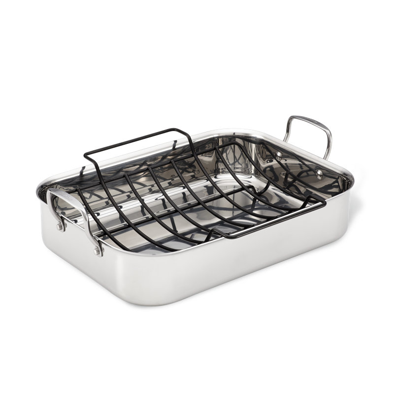 Anolon Tri-Ply Clad Stainless Steel Roaster / Roasting Pan with Nonstick Rack, 17-Inch x 12.5-Inch