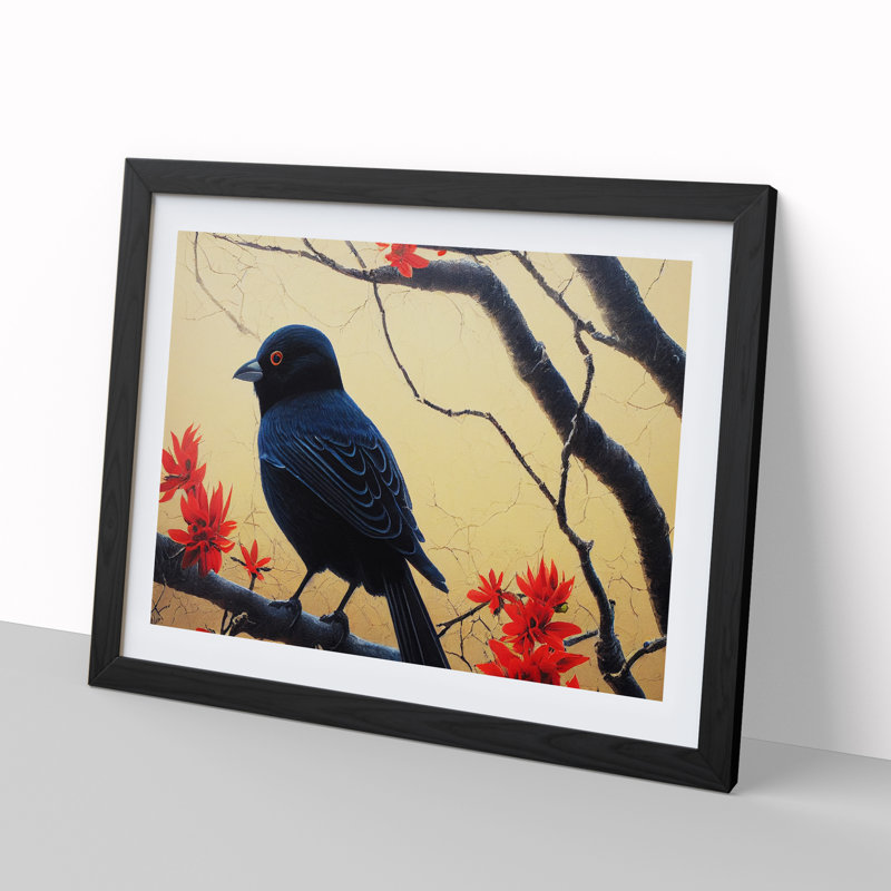 Favourable Bird - Single Picture Frame Painting, Black, 34cm H x 46cm W x 2cm D