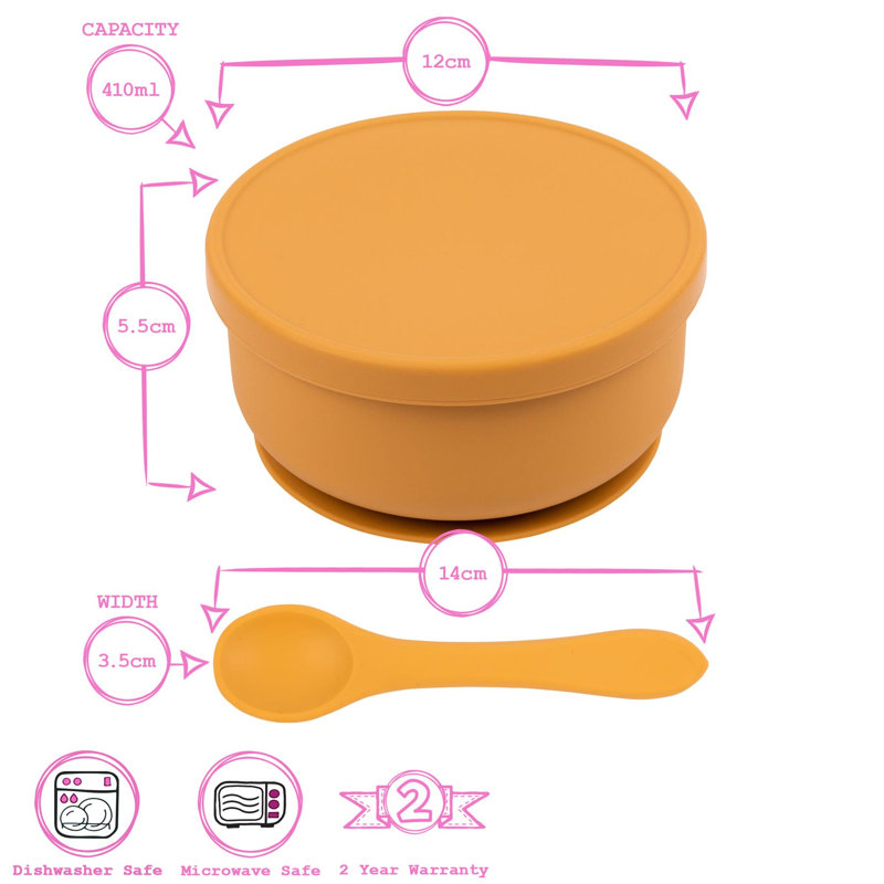 Tiny Dining - Baby Silicone Suction Bowl & Spoon Set, Yellow