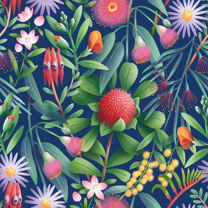 Australian Floral Pattern - Wrapped Canvas Print, 30cm H x 30cm W