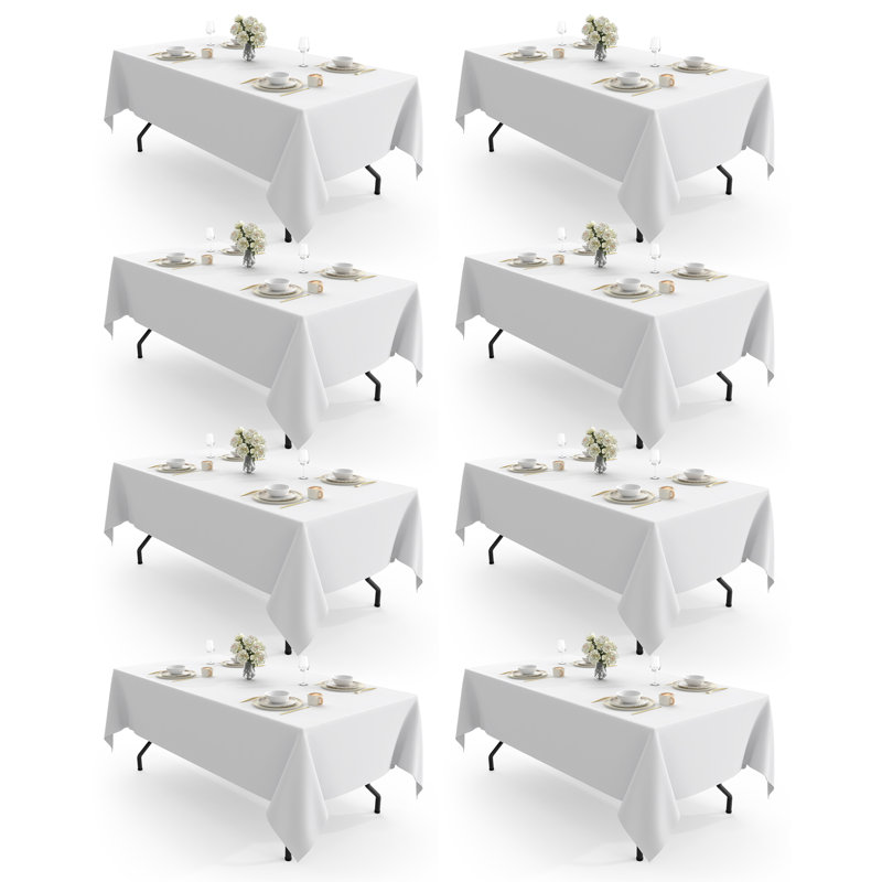 Rectangle Table Cloth 60" x 102" – 8 Packs, Durable Polyester Tablecloth Offers Reusable & Washable Protection, Ideal for Outdoor Party, Picnic, Wedding, Banquet and Birthday, White