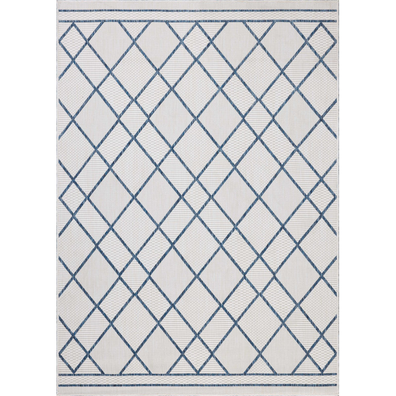 Tapis intérieur / extérieur ivoire / denim Loloi Easton, Rectangle 7 pi 10 po x 10 pi