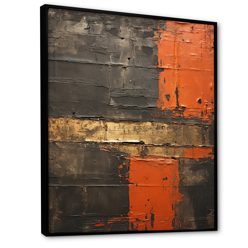 Passage in Time Distress Orange - impression, H 32 po x l 16 po x P 1 po, Cadre flottant noir