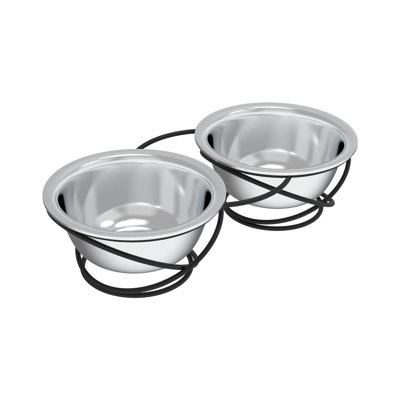 PETMAKER Stainless Steel Dog Bowls - 40oz Pet Bowls with Decorative Dog Food Stand - Metal Food and Water Dishes for Large Pets - Puppy Essentials (Silver/Black)