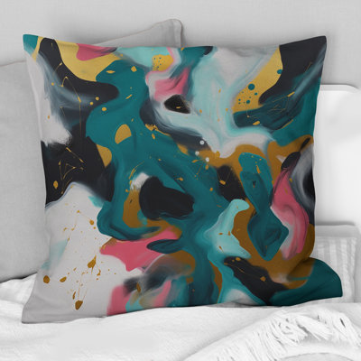 Turquoise And Pink Abstract Serenity I - Abstract Printed Throw Pillow