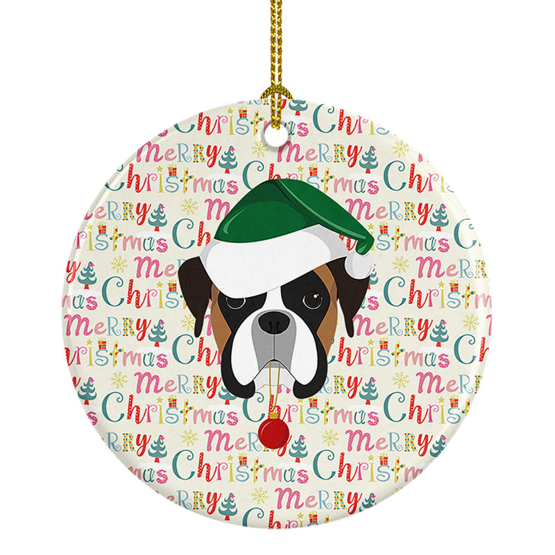 Ornement suspendu en céramique Boxer Merry Christmas