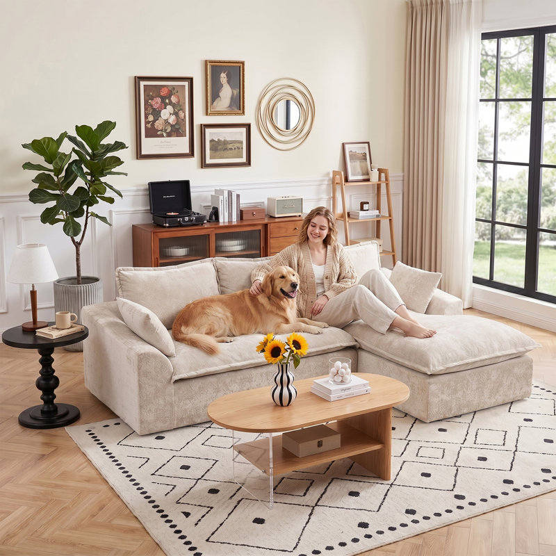 Canapé modulaire Boneless de 103 po sans assemblage requis avec coussins, Beige, Orienté à droite