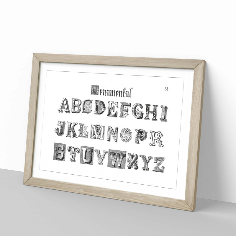 Ornamental Font Alphabet - Picture Frame Typography Print, 36cm H x 48cm W x 2cm D, Oak Framed
