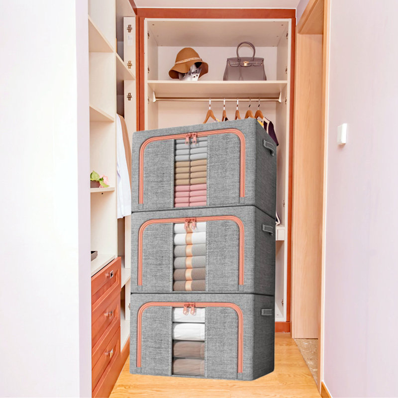 Fabric Storage Bin Bags Set with Metal Frame(Extra Large-100L)