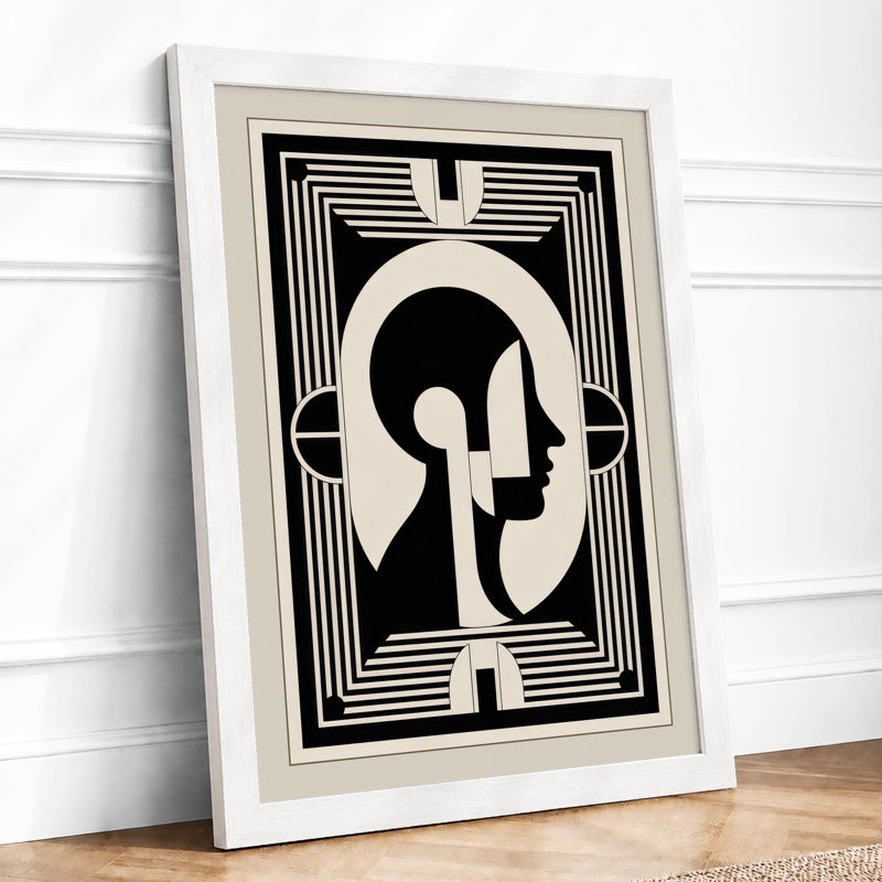 Geometric Profile in Black Art Deco - Framed Print, A2 - 59.4 x 42.0 cm, White