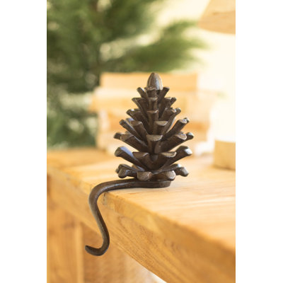  Rustic Christmas Stocking Display Hook with Pinecone Topper - 8"H Set of 2
