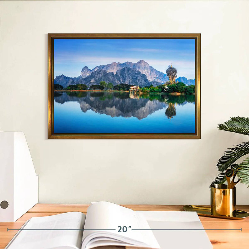 Temple bouddhiste Kyauk Kalap, Cadre flottant doré, 13 po x 9 po